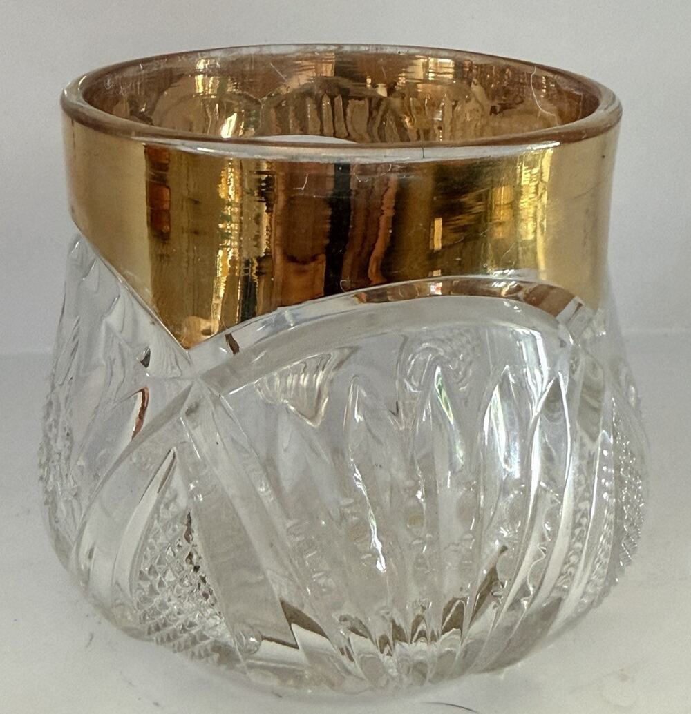 Antique EAPG Heisey No 335 Prince of Wales Plumes Flambeaux Tumbler Gold Trim